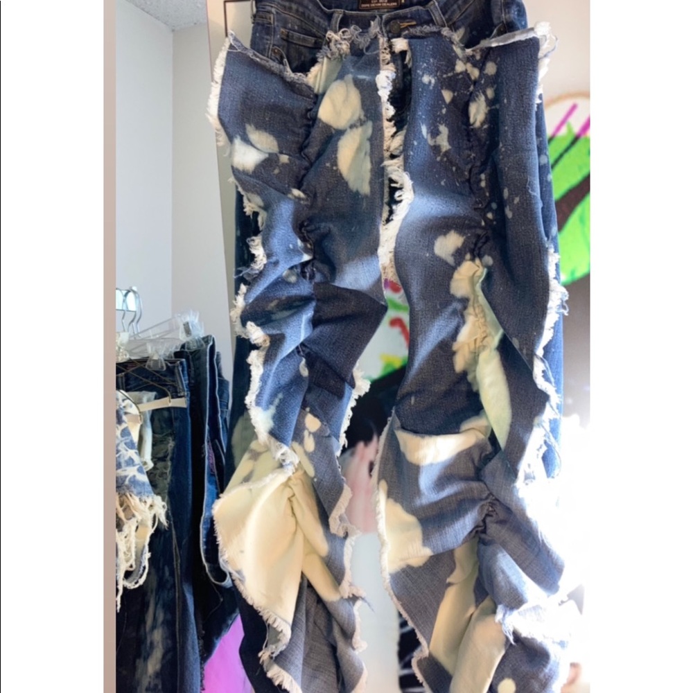 Ruffled Custom Distressed Denim Jeans